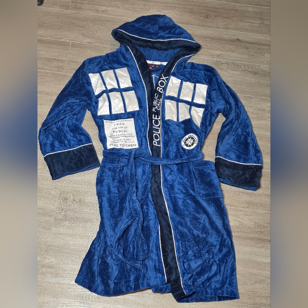 New Dr Who 2009 TARDIS Blue Hooded Bath Robe BBC Licensed One Size
